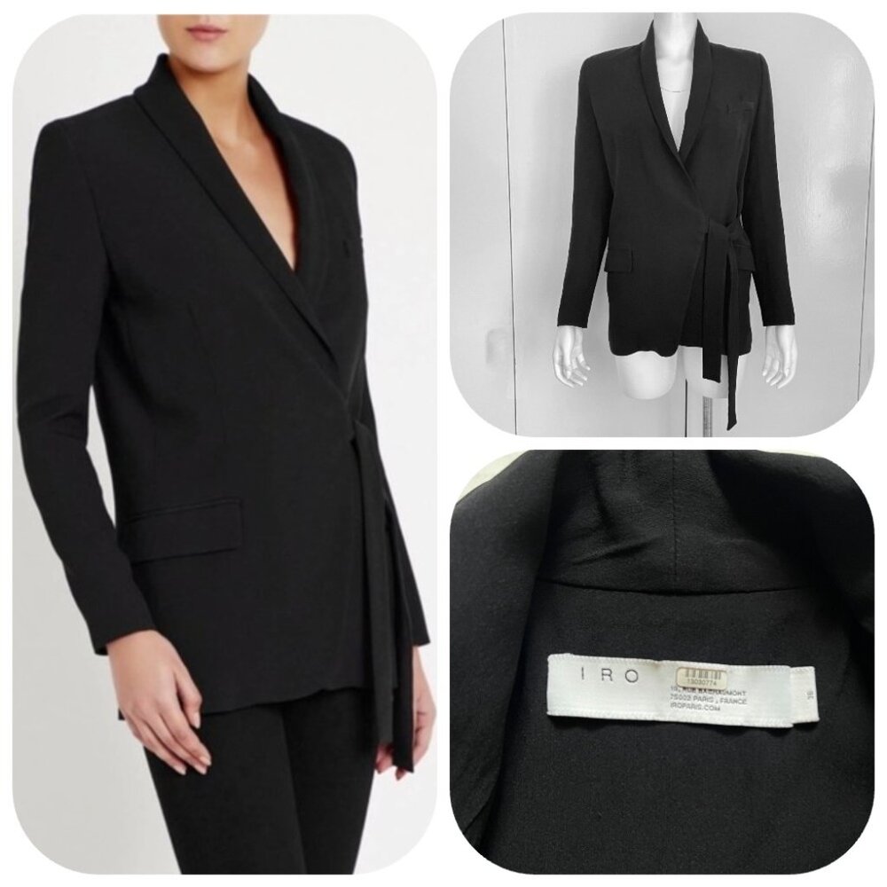 IRO DACHSIE BLACK SIDE TIE WRAP BLAZER JACKET PS $649 - Picture 1 of 14